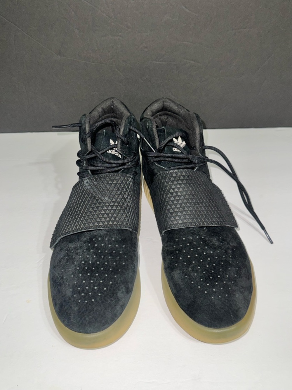 Adidas Tubular I Men’s I Invader Strap I Blk-Suede High-Top Sneakers w/ Gum Sole